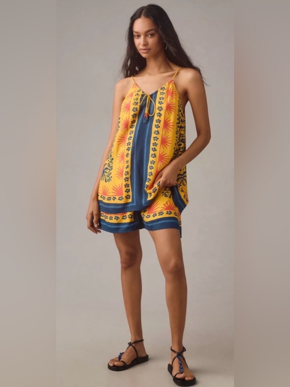 FARM Rio Tropical Border Print Romper Yellow Navy Orange XS
